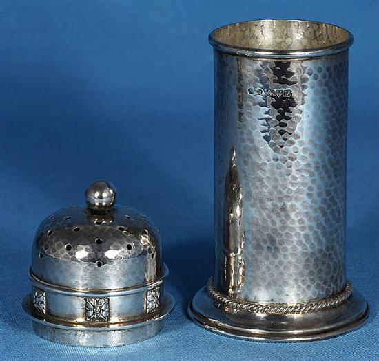 A George V Arts & Crafts silver sugar caster, by Albert Edward Jones, Height 168mm Weight: 5.7oz/180grms